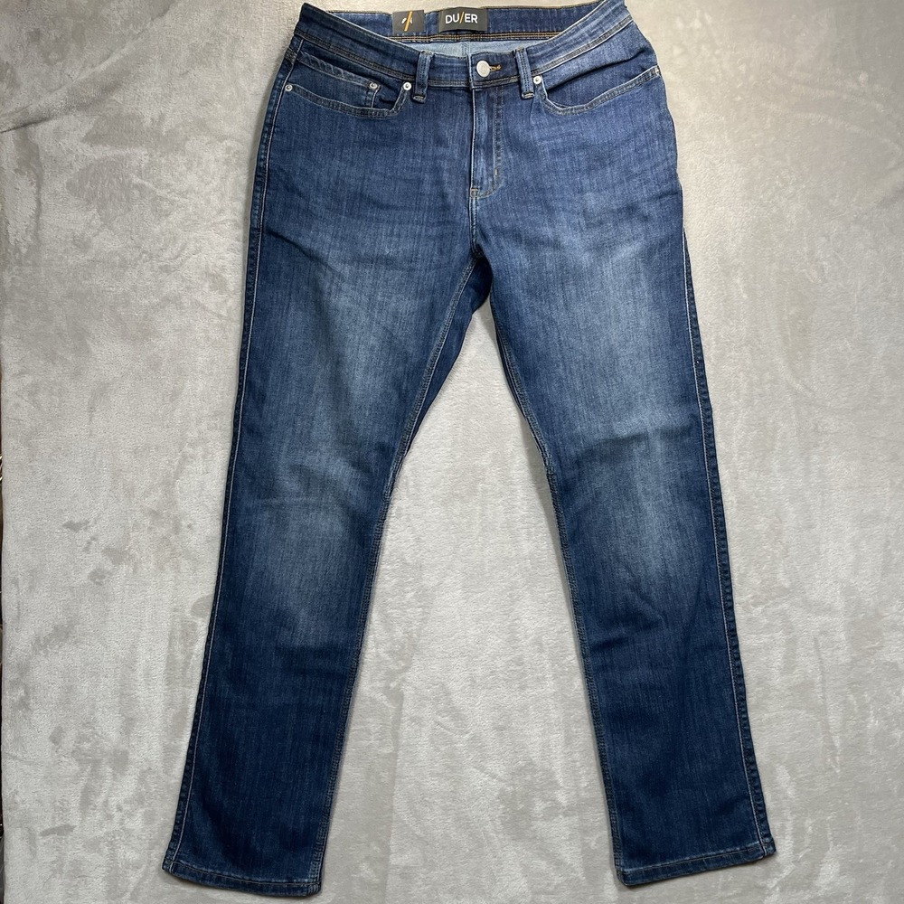 Duer L2X Relaxed Taper Dark Wash Denim Jeans Men's Sz 33x32 Stretch NEW